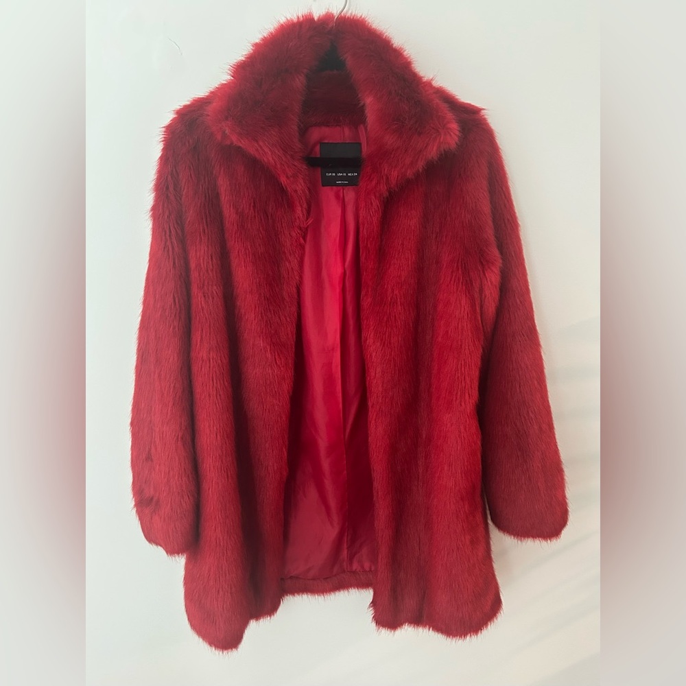 Bershka Red Faux Fur Jacket